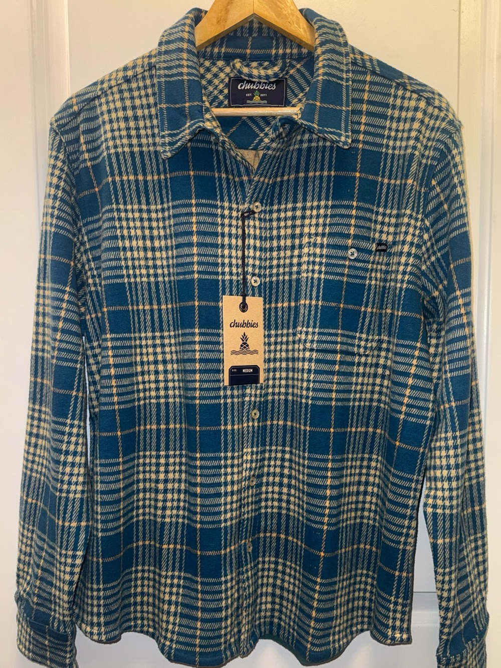 NWT Chubbies "The IP Hey" Soft Brushed Knit Overshirt in Teal/Cream